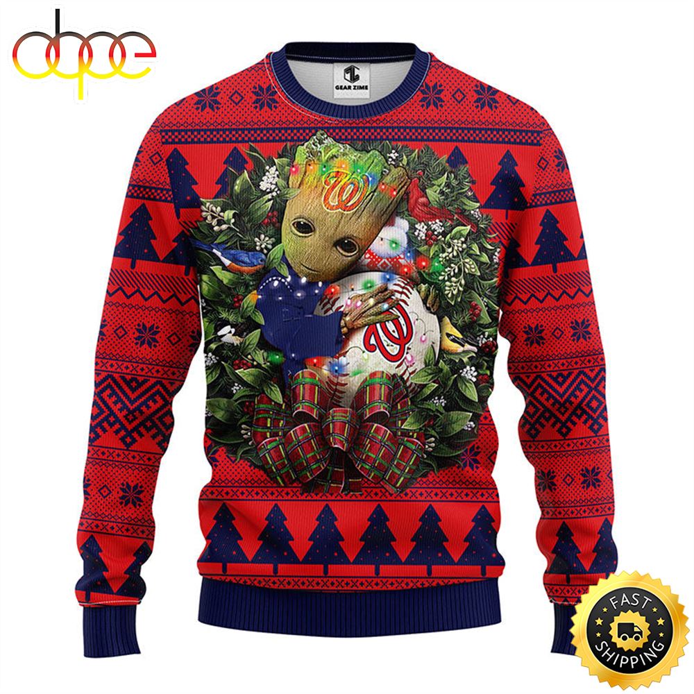 NFL Washington Nationals Groot Hug Christmas Ugly Sweater Jyamgz