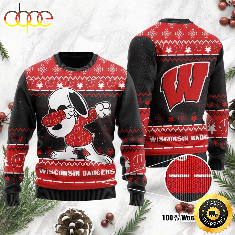 NFL Wisconsin Badgers Snoopy Dabbing Holiday Party Ugly Christmas Sweater Alwvuu