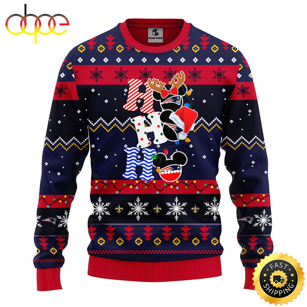 New England Patriots HoHoHo Mickey Christmas Ugly Sweater 1 Nprzlo