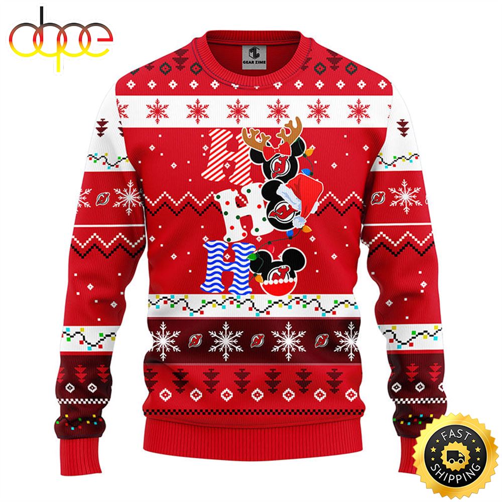 New Jersey Devils Hohoho Mickey Christmas Ugly Sweater 1 Rzsbg3