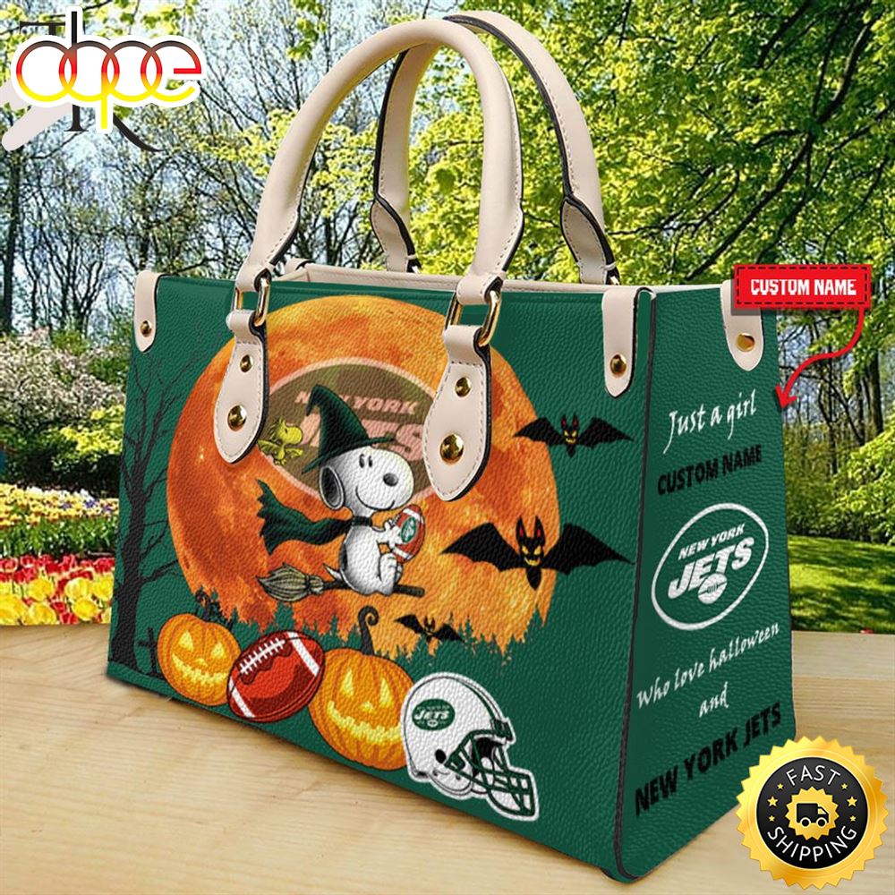 New York Jets NFL Snoopy Halloween Women Leather Hand Bag 1 Ripasg