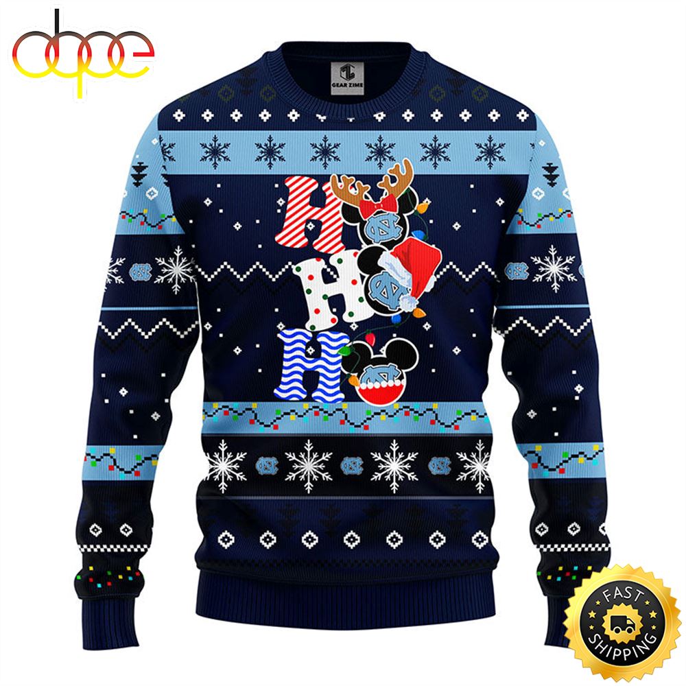 North Carolina Tar Heels Hohoho Mickey Christmas Ugly Sweater 1 A3ymzf