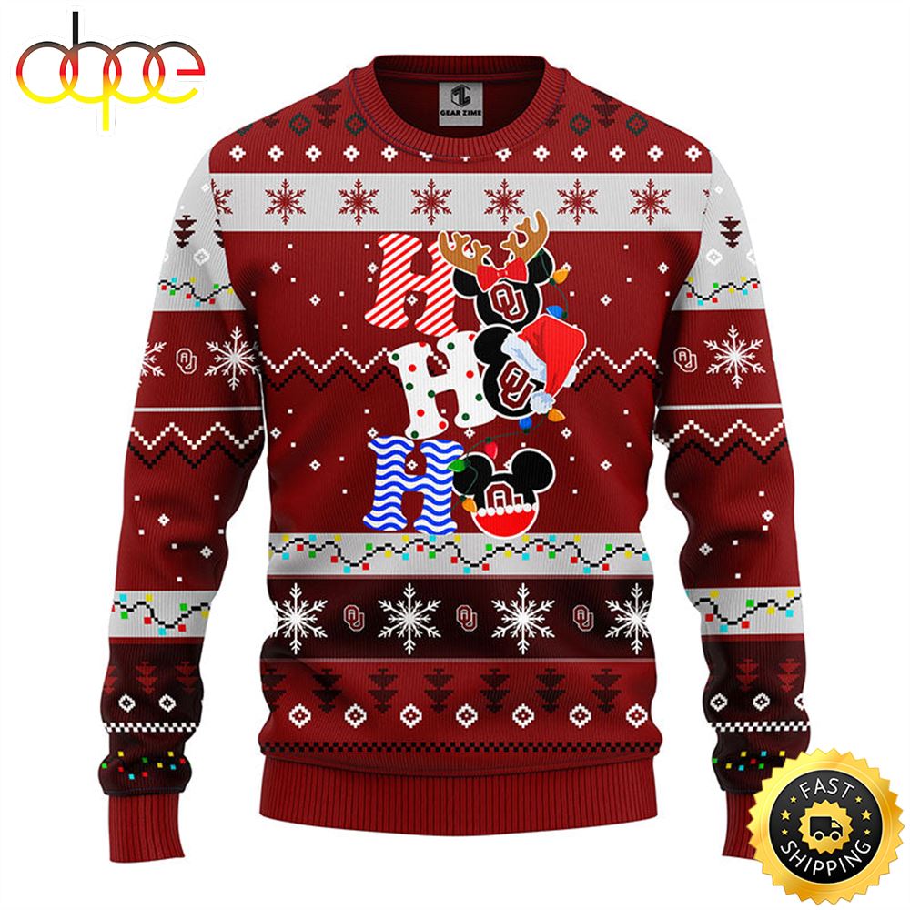 Oklahoma Sooners Hohoho Mickey Christmas Ugly Sweater 1 Ykgopx