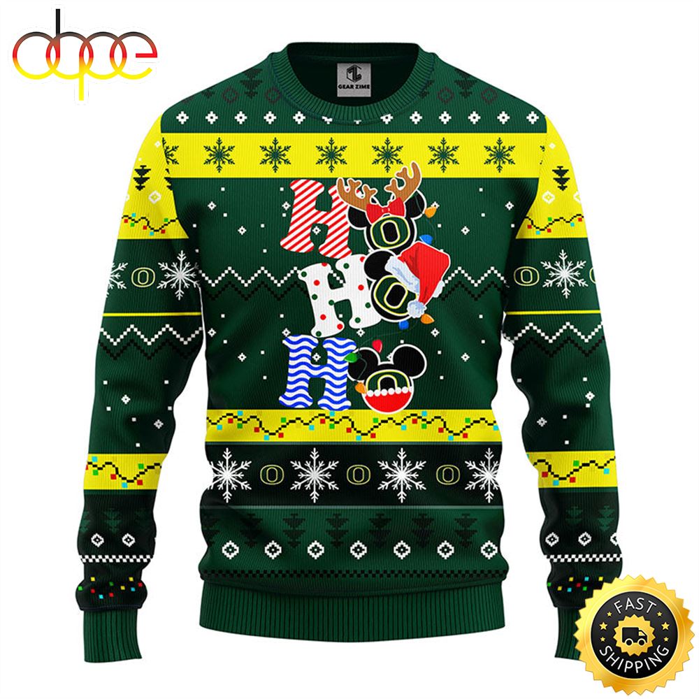 Oregon Ducks Hohoho Mickey Christmas Ugly Sweater 1 Pxlziv