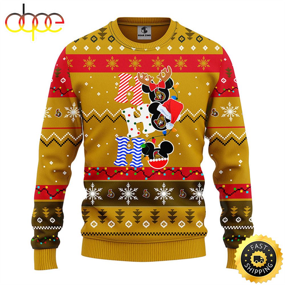 Ottawa Senators Hohoho Mickey Christmas Ugly Sweater 1 Yd3gqn