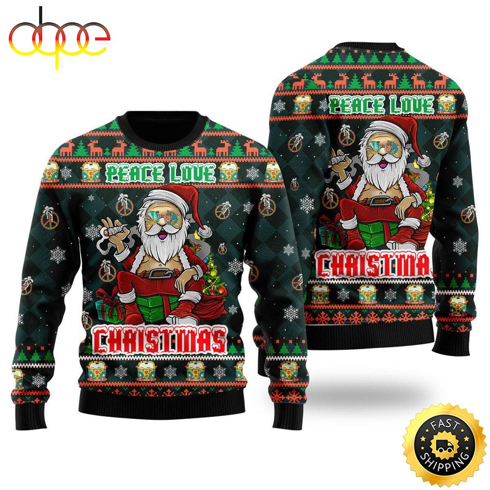 Peace Love Hippie Santa Claus Ugly Christmas Sweater For Men Women Ve1vh1