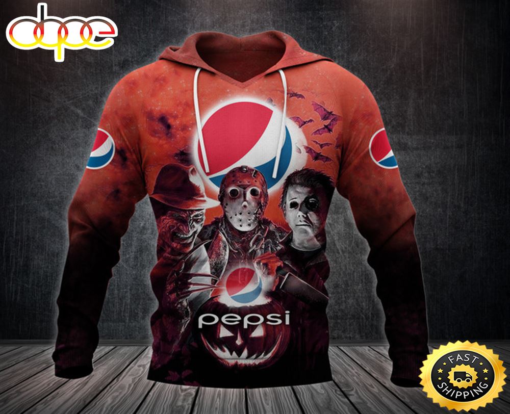 Pepsi With Michael Myers And Freddy Krueger And Jason Voorhees Pumpkin Halloween All Over Print Hoodie K3chpn