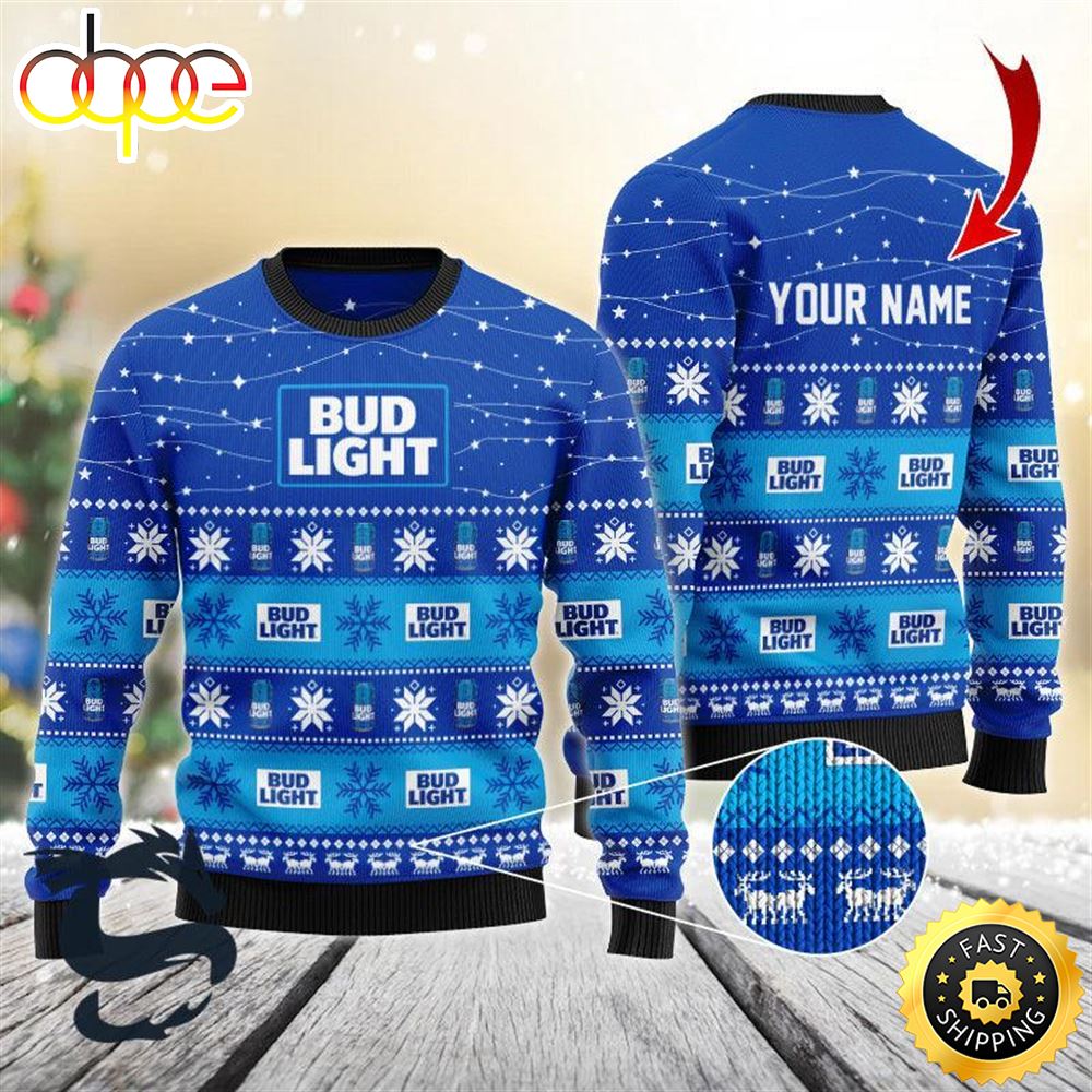 Personalized Christmas Twinkle Lights Bud Light Christmas Beer Sweater 1 Fl43ix