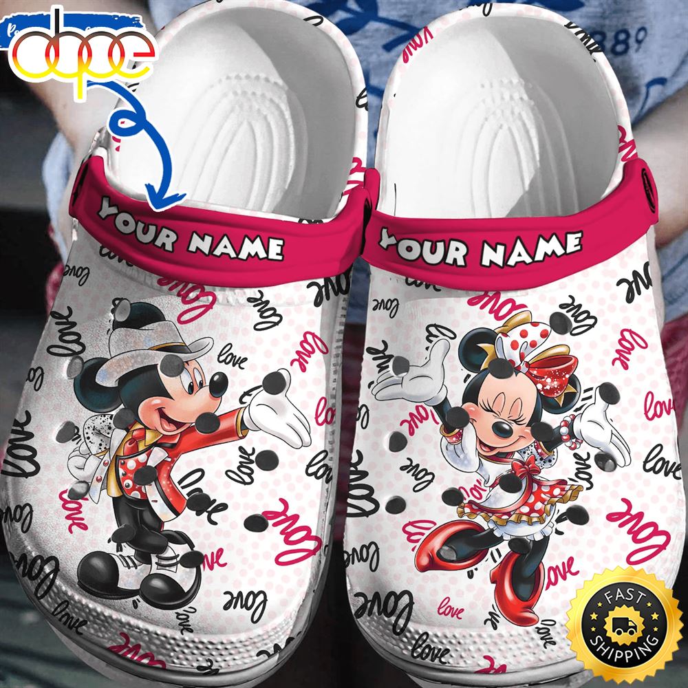 Personalized Mickey Minnie Love Crocs 3d Clog Rxdh0v