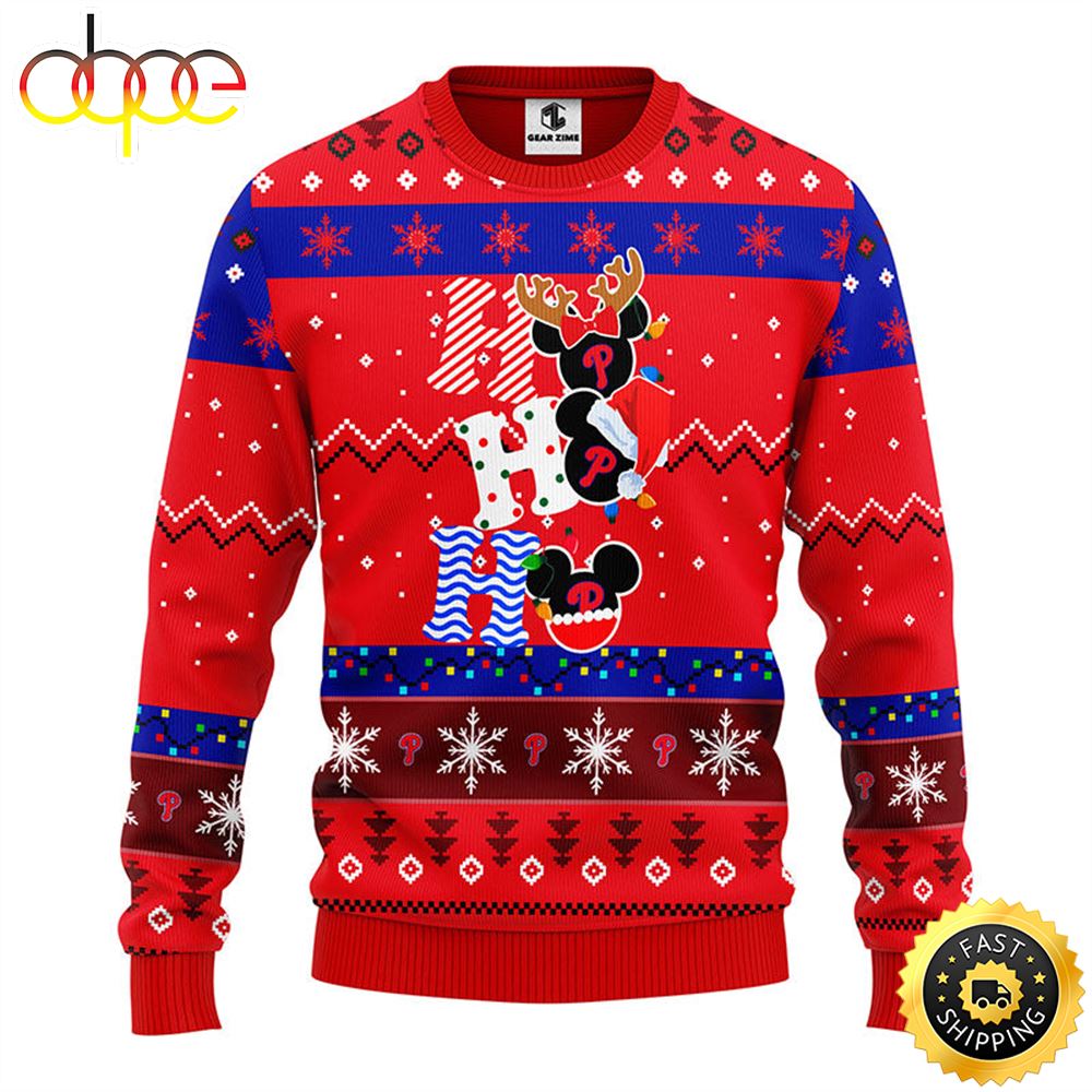 Philadelphia Phillies Hohoho Mickey Christmas Ugly Sweater 1 Z8xiqv