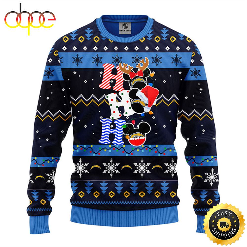 San Diego Chargers HoHoHo Mickey Christmas Ugly Sweater 1 Hf3yns