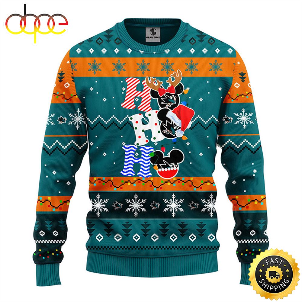 San Jose Sharks Hohoho Mickey Christmas Ugly Sweater 1 D2dlto