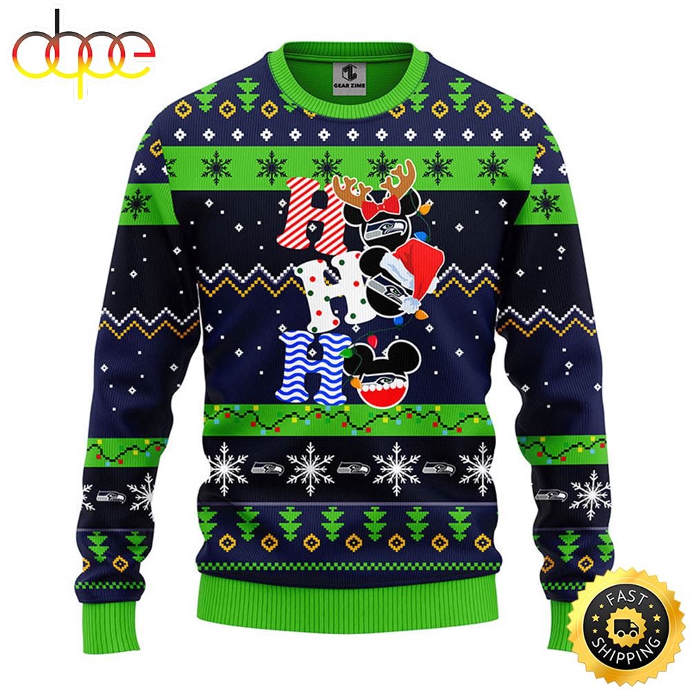 Seattle Seahawks HoHoHo Mickey Christmas Ugly Sweater 1 Ffnotn