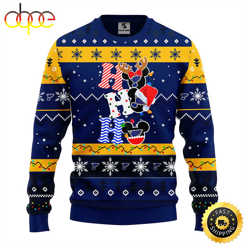 St. Louis Blues Hohoho Mickey Christmas Ugly Sweater 1 Pral5n