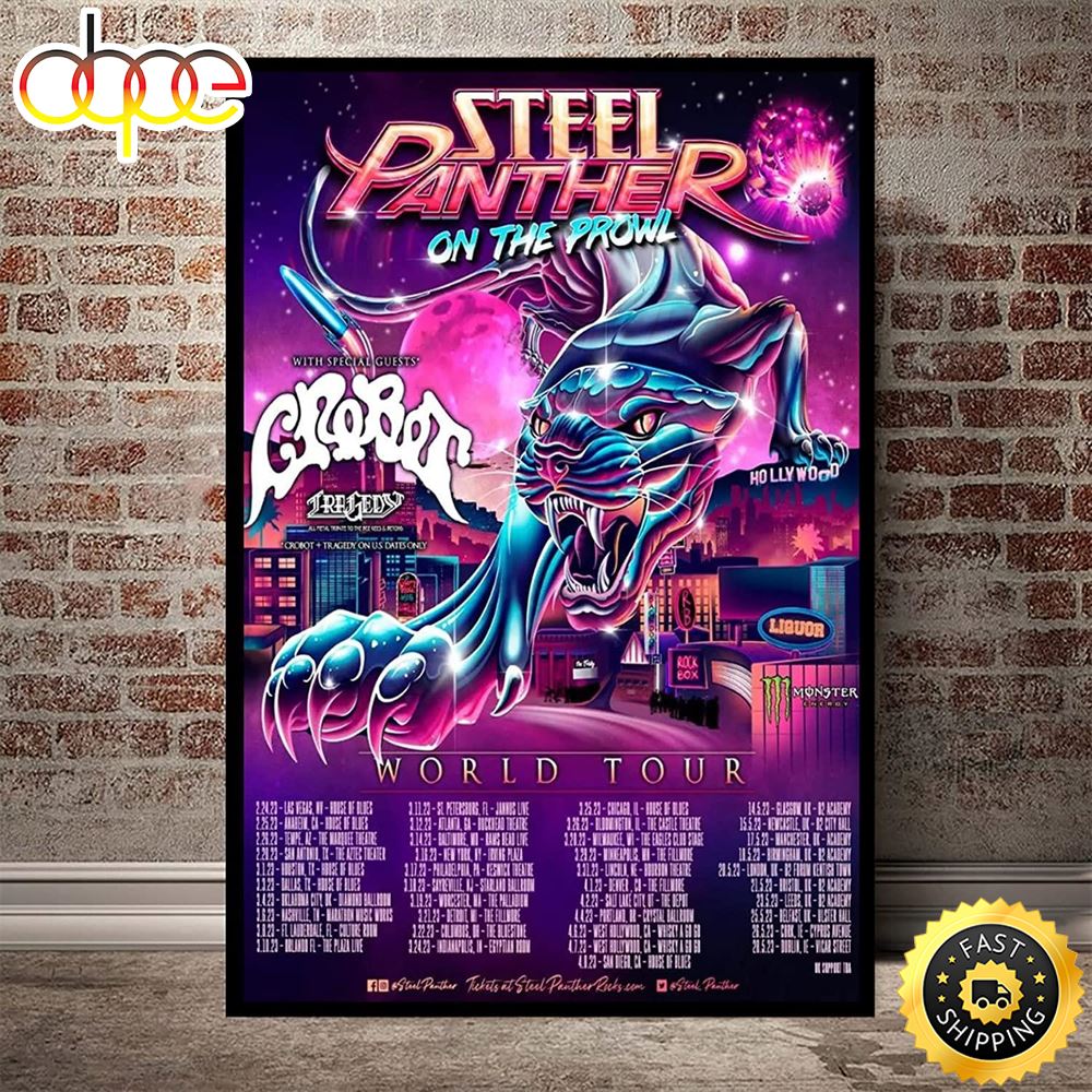 Steel Panther Band Poster Steel Panther On The Prowl World Tour 2023 Canvas Gfmjwd