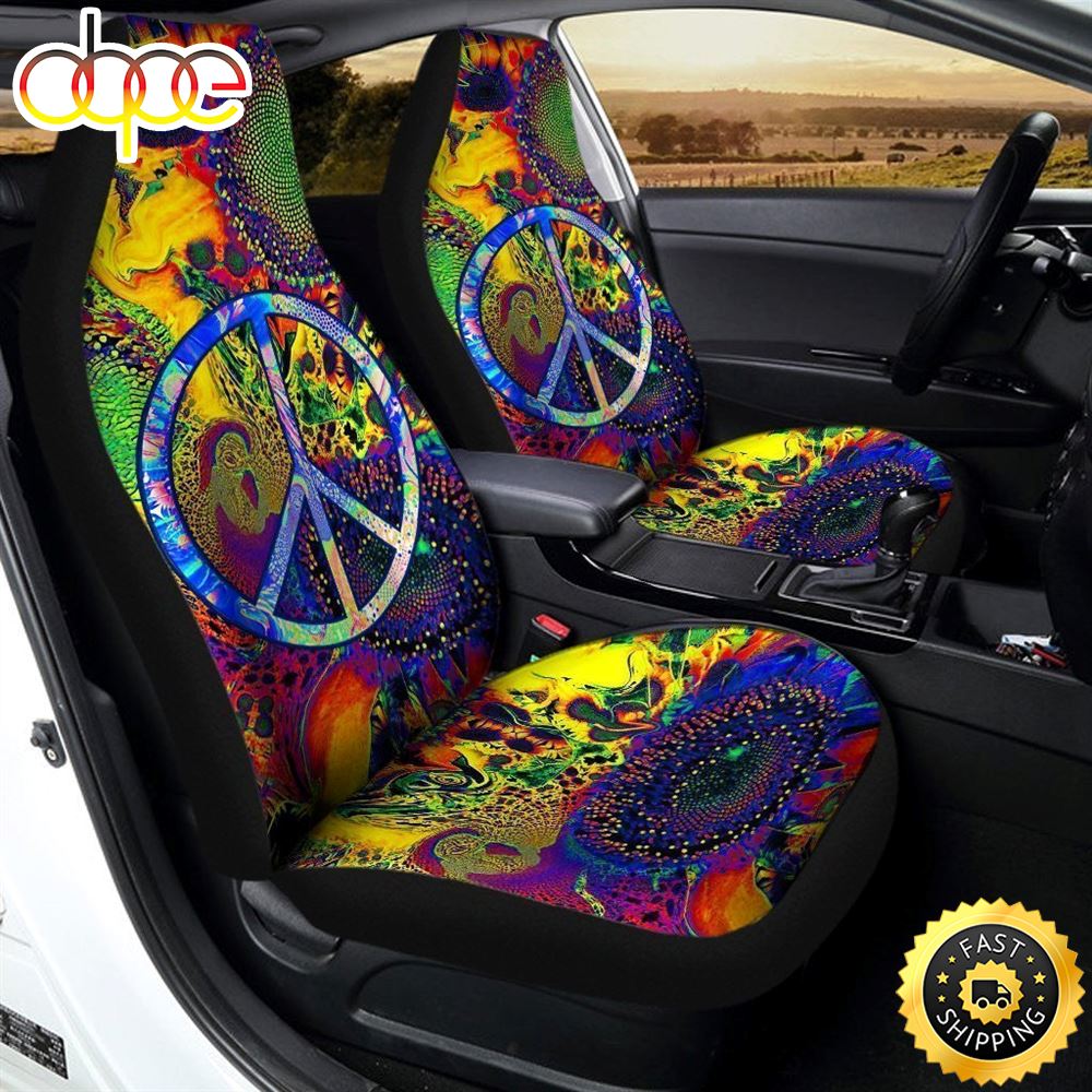 Sunflower Peace Car Seat Covers Custom Hippie Car Accessories Ku4tuo