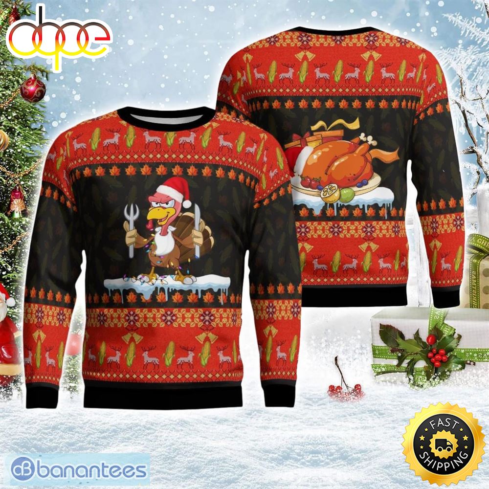 Thanksgiving Turkey Autumn Christmas 3D Ugly Christmas Sweater Christmas Mxoebd