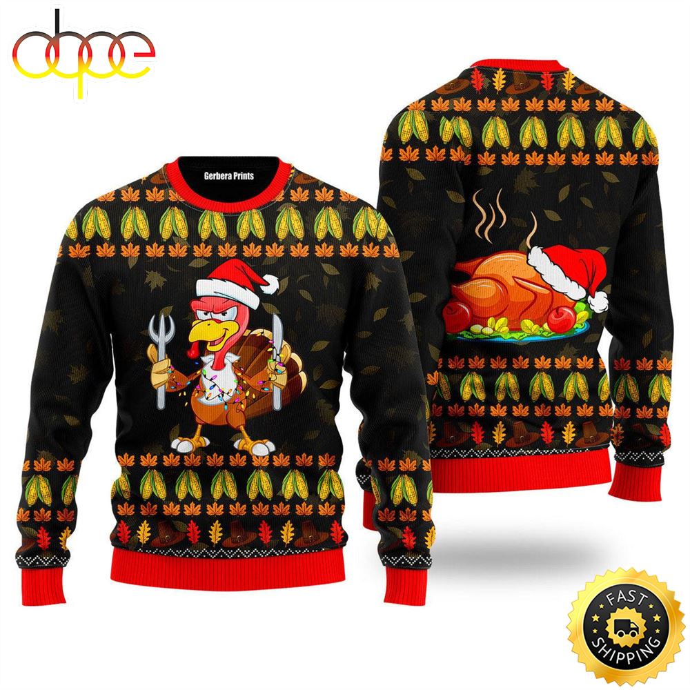 Thanksgiving Turkey Autumn Ugly Christmas Sweater Ugly Christmas Sweater For Men Women Obkiv4