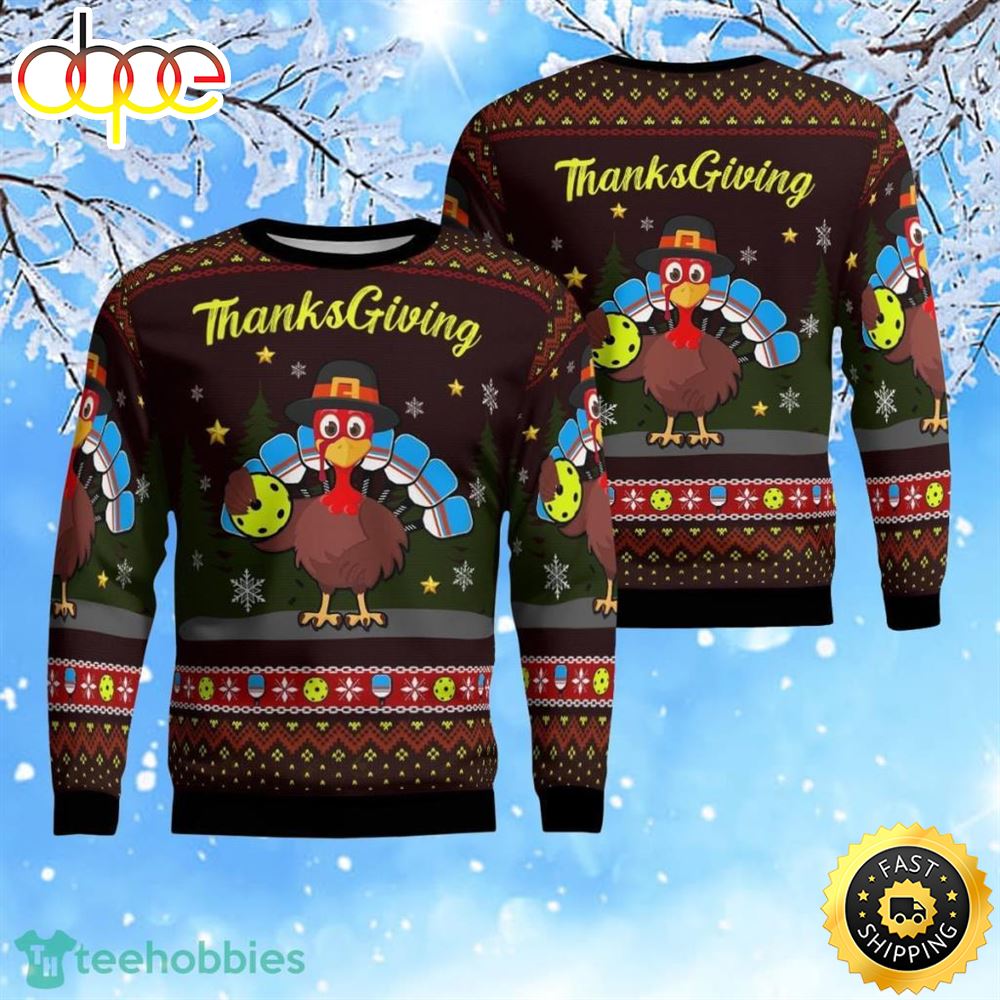 Thanksgiving Turkey Pickleball Aop Christmas Ugly Sweater Iejxc0