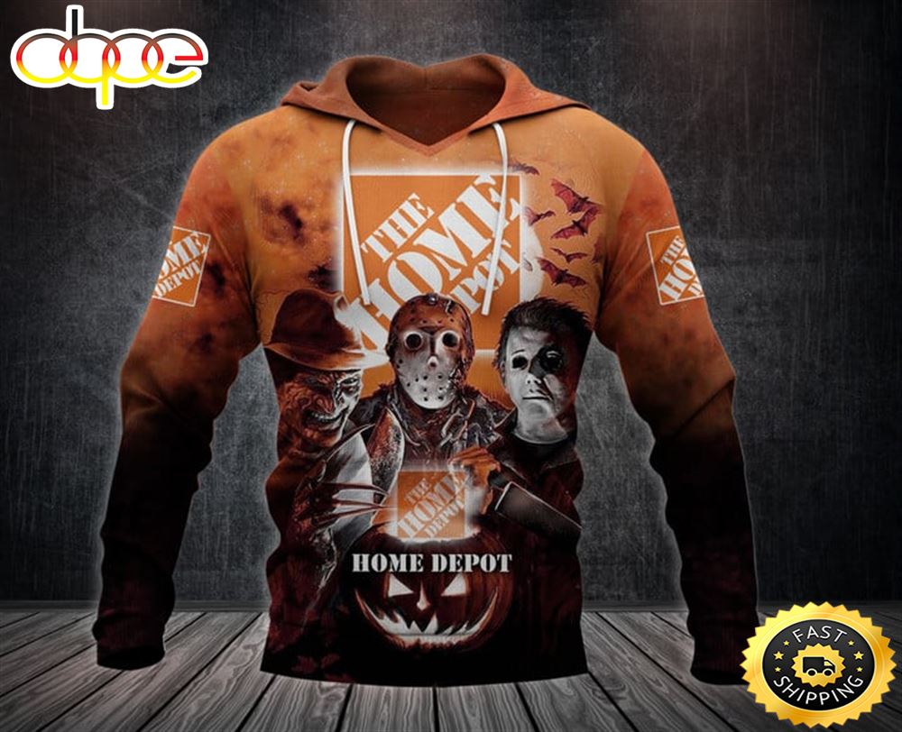 The Home Depot With Michael Myers And Freddy Krueger And Jason Voorhees Pumpkin Halloween All Over Print Hoodie Nzvybw