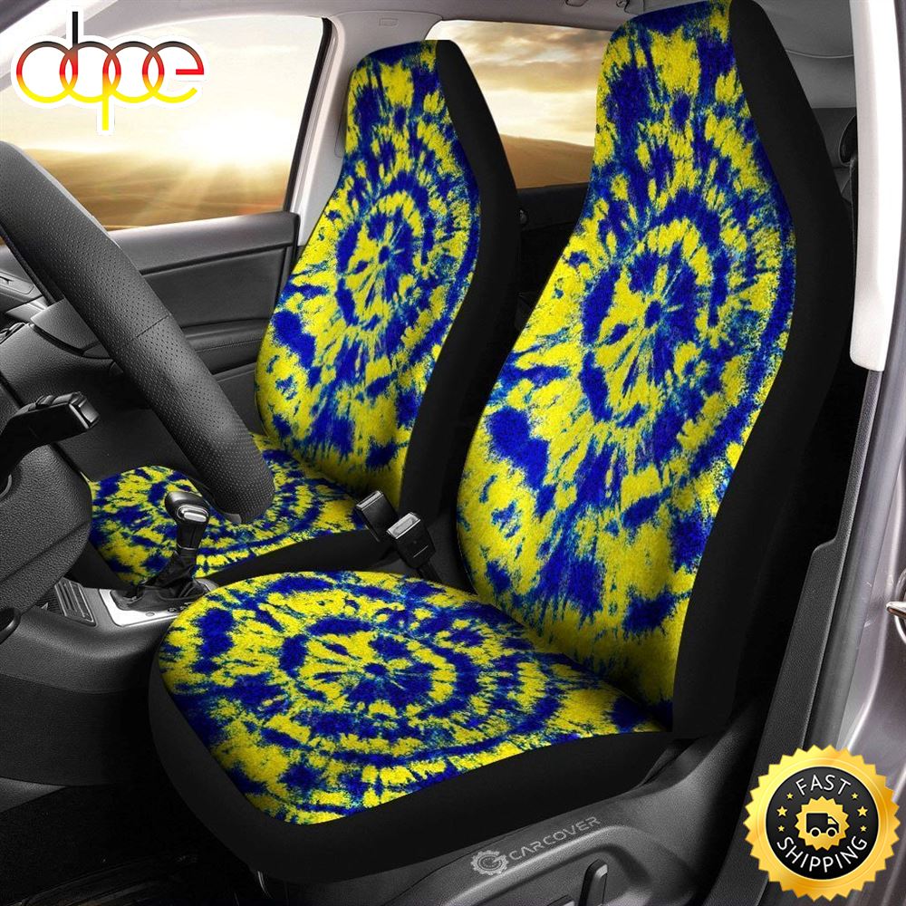 Tie Dye Car Seat Covers Custom Blue And Yellow Hippie Car Accessories Cya2yo