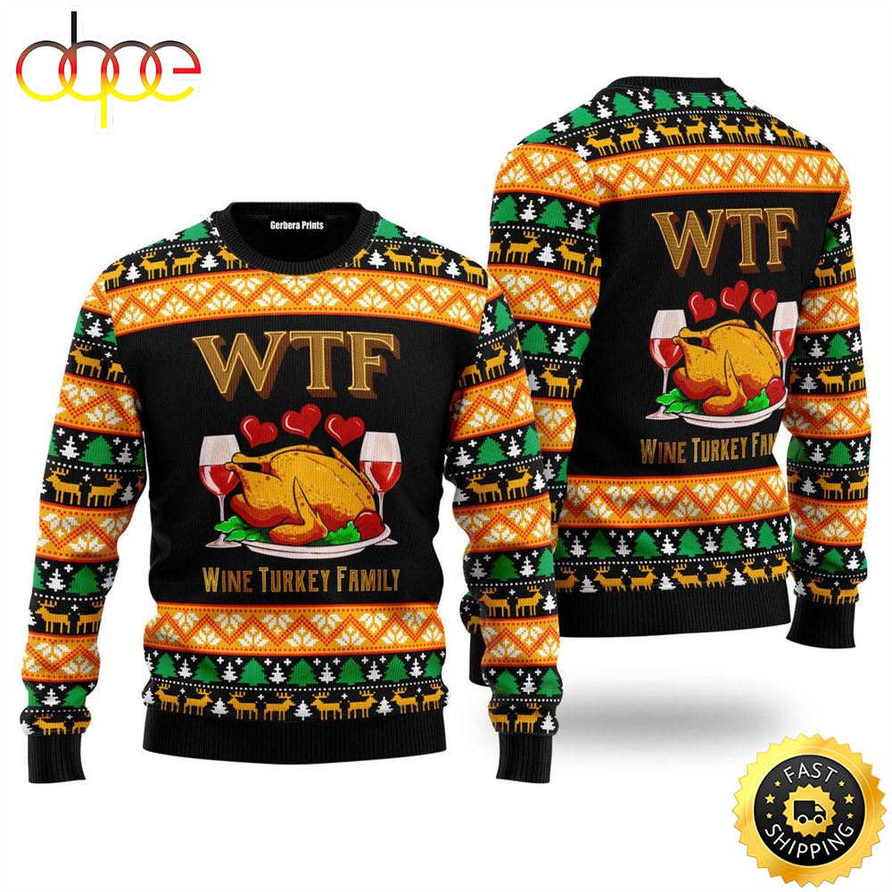 Wine Turkey Family Happy Thanksgiving Ugly Christmas Sweater For Men Women