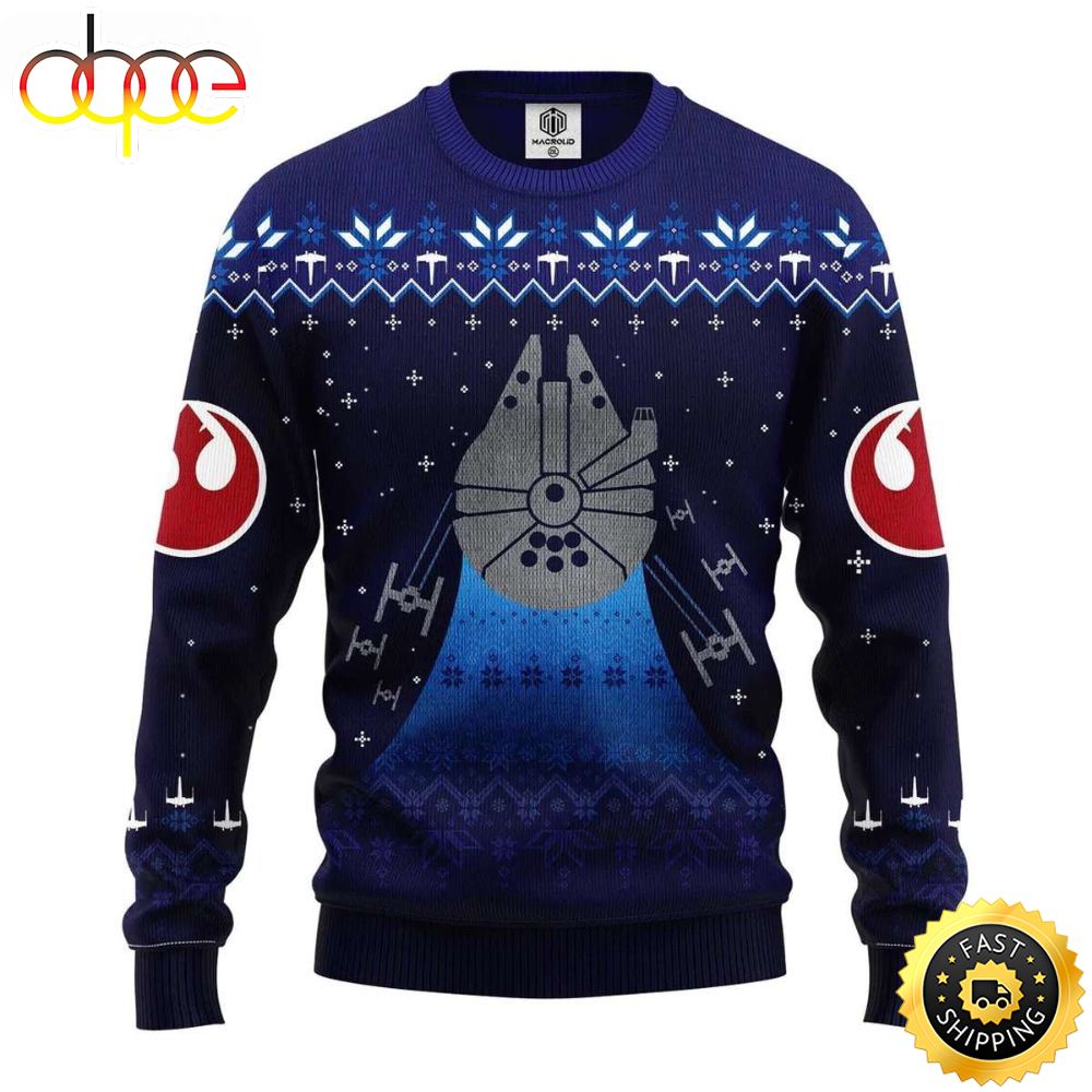 Winter Millennium Falcon Blue Navi Star Wars Ugly Christmas Sweater Vvum1l
