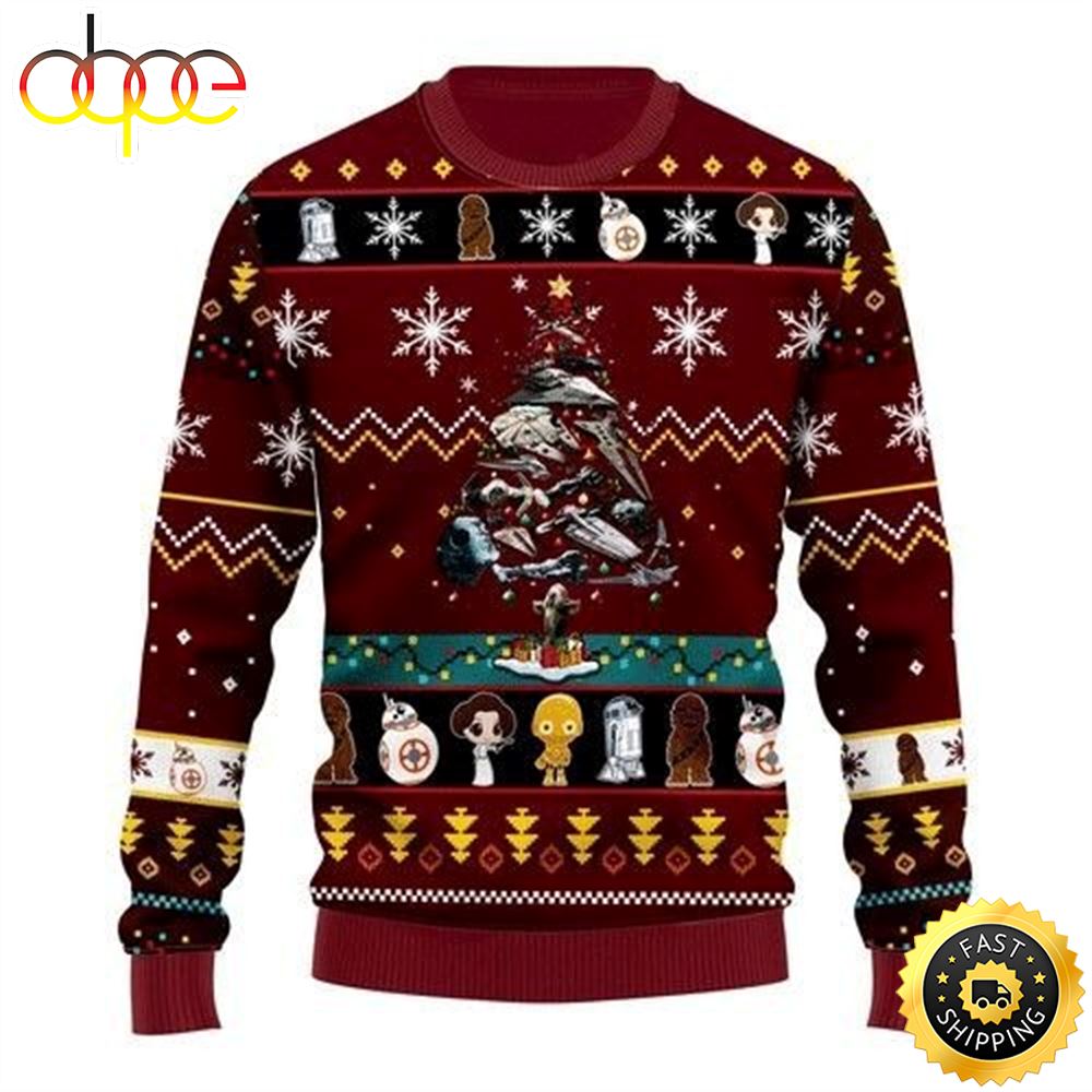 Xmas Tree Star Wars Ugly Christmas Sweater Wool Knitted Smin19
