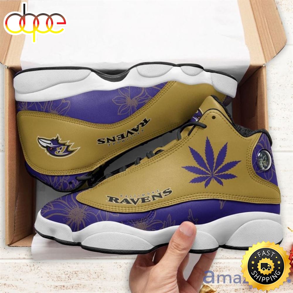 Baltimore Ravens Weed Pattern Air Jordan 13 Shoes For Fans Oyej7d