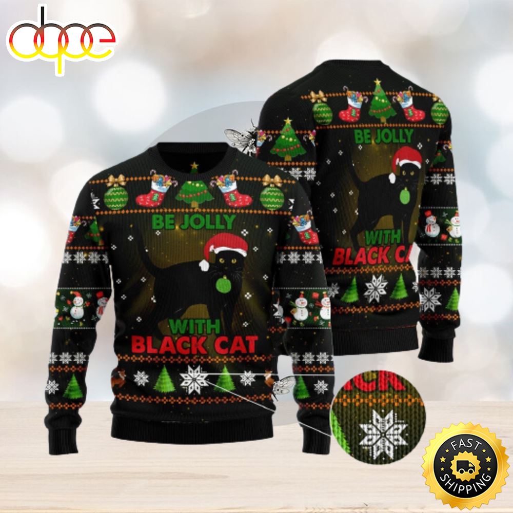 Black Cat Be Jolly Ugly Christmas Sweater Gift Men Women Zjeqyh