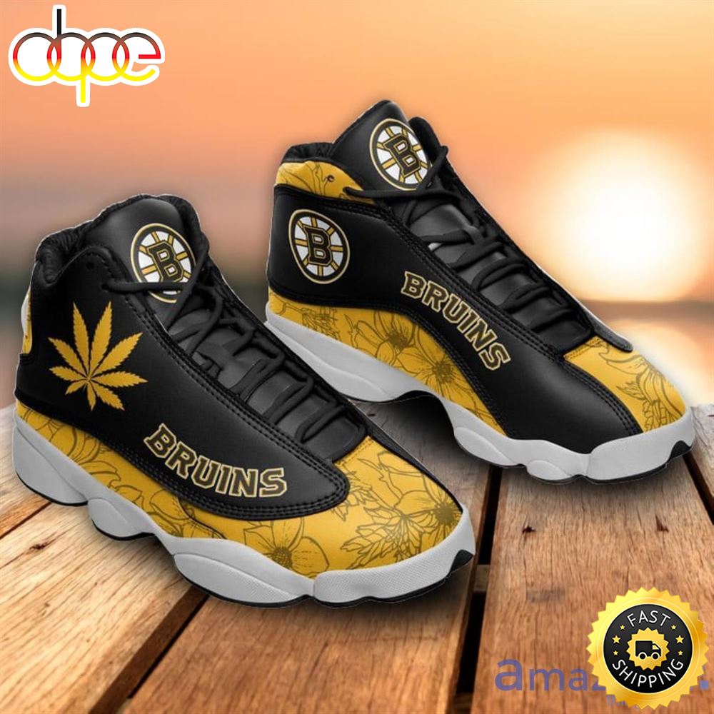 Boston Bruins Weed Pattern Air Jordan 13 Shoes For Fans T3pka1