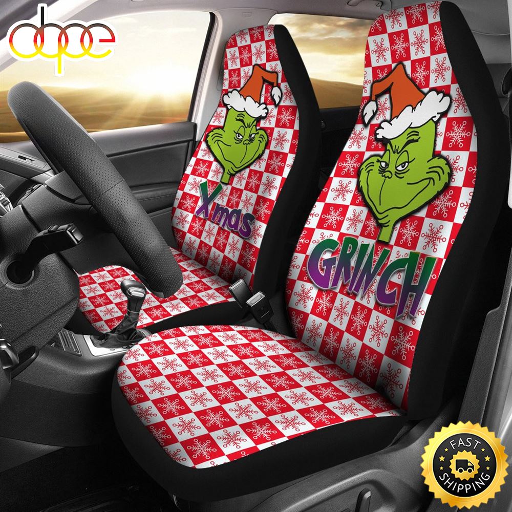 Christmas Car Seat Covers Smiling Evil Grinch Xmas Red Snowflake Seat Covers Kujn3f