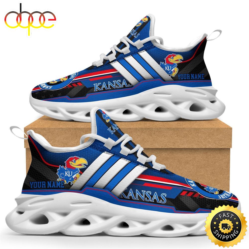 Custom Name NCAA Kansas Jayhawks Max Soul Sneakers Trending Summer 1 Mjw299