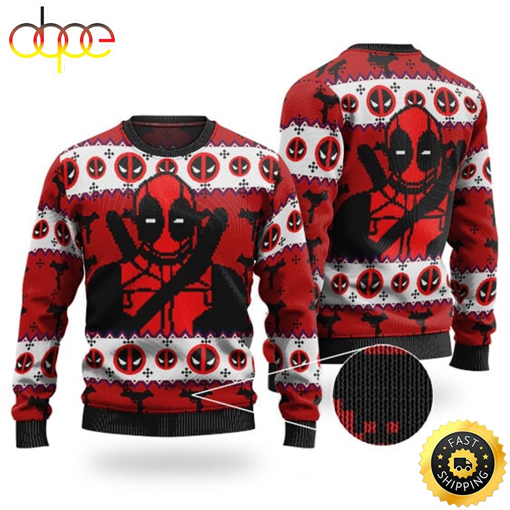 Deadpool Guns Pattern Ugly Xmas Sweater Vf9da4