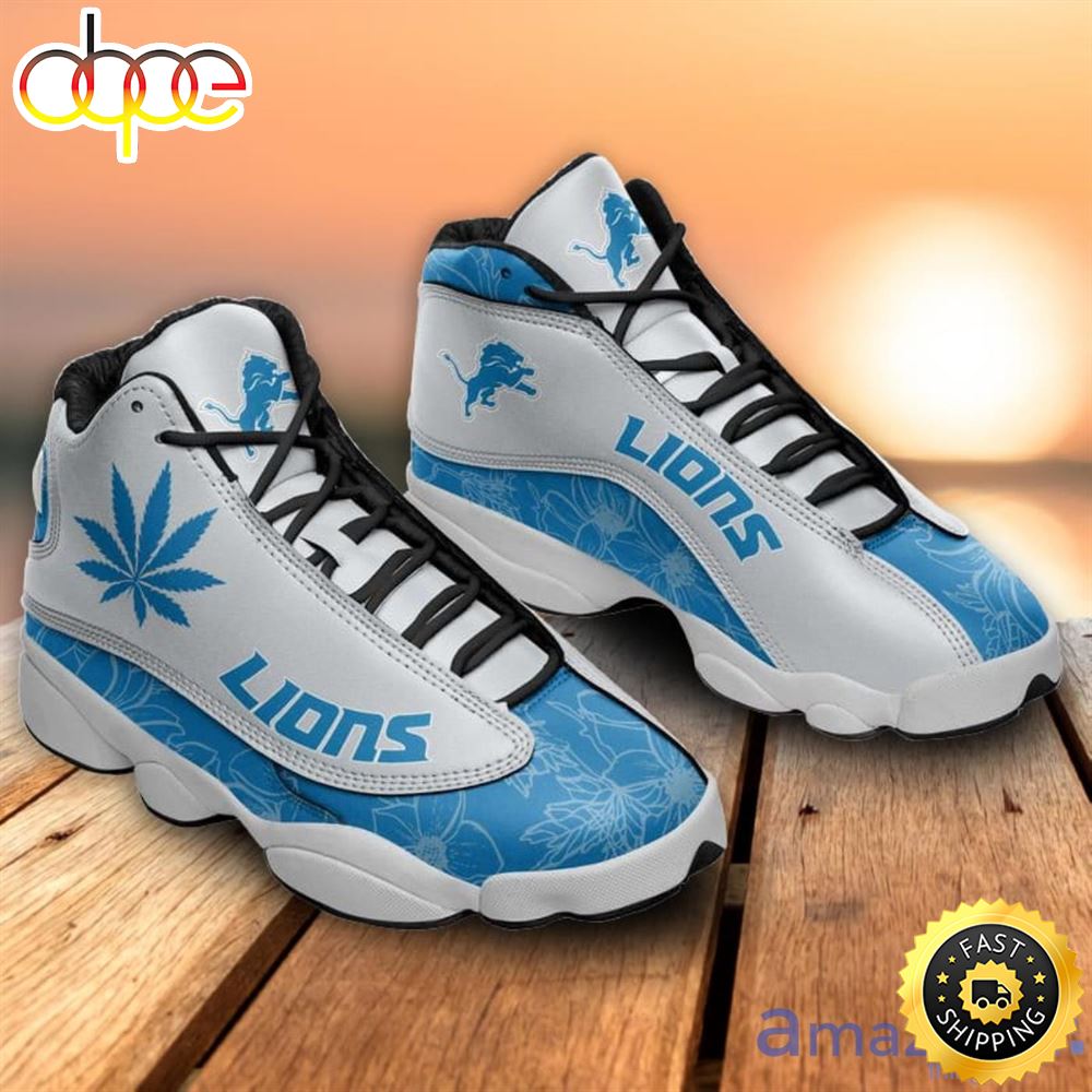 Detroit Lions Weed Pattern Air Jordan 13 Shoes For Fans Tsjnhq