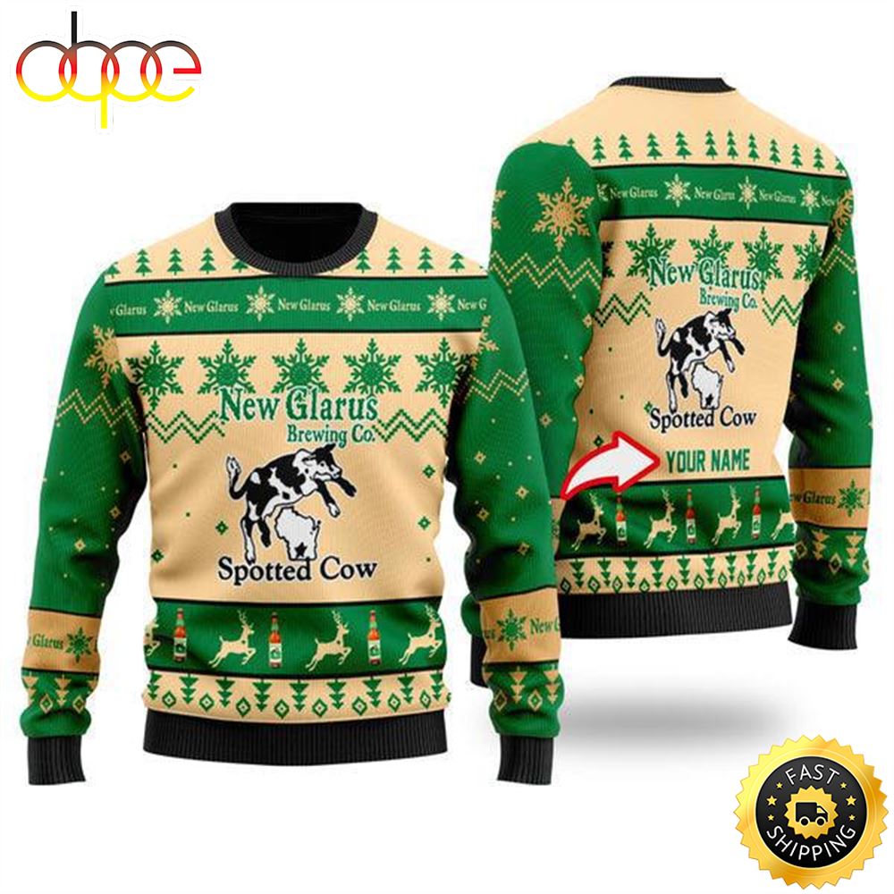Funny Spotted Cow Beer Personalized Ugly Christmas Sweaters Nj3tka