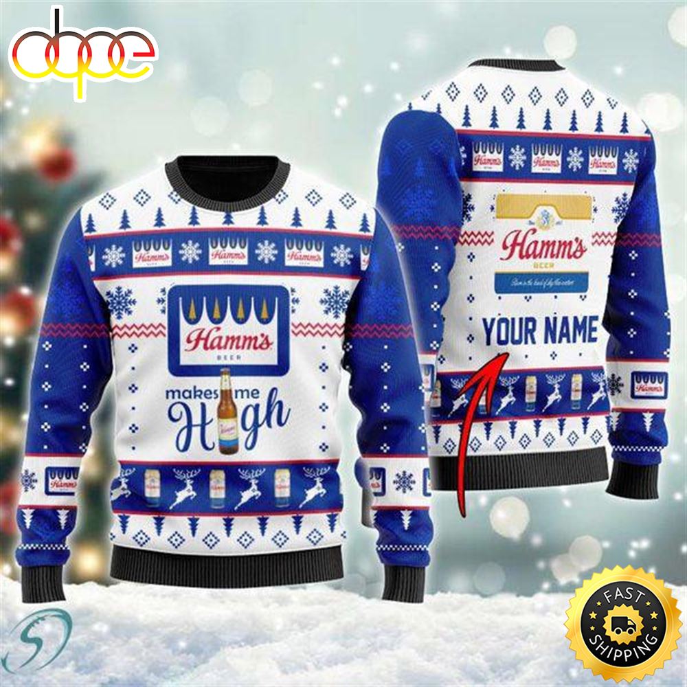 Hamm S Beer Makes Me High Personalized Ugly Christmas Sweaters Q4nlly