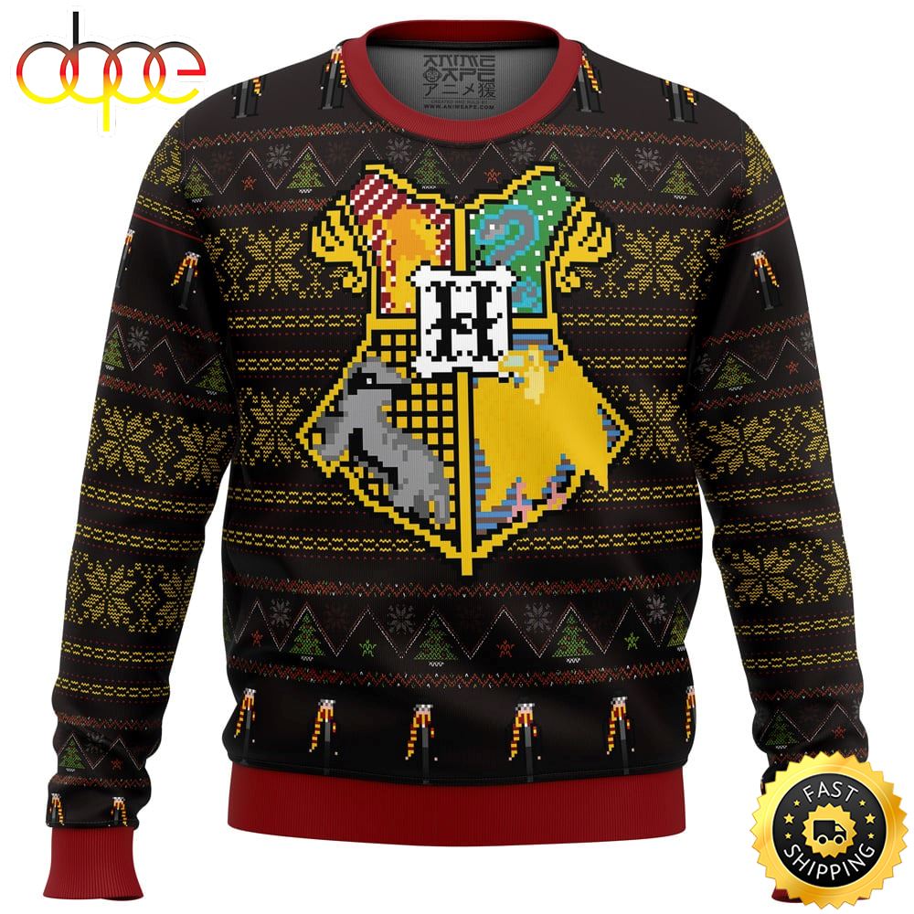 Hogwarts Sigils 4 House Harry Potter Ugly Christmas Sweater Gzo2ju
