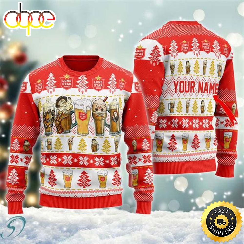 Horror Characters Lone Star Beer Personalized Ugly Christmas Sweaters X6xkme