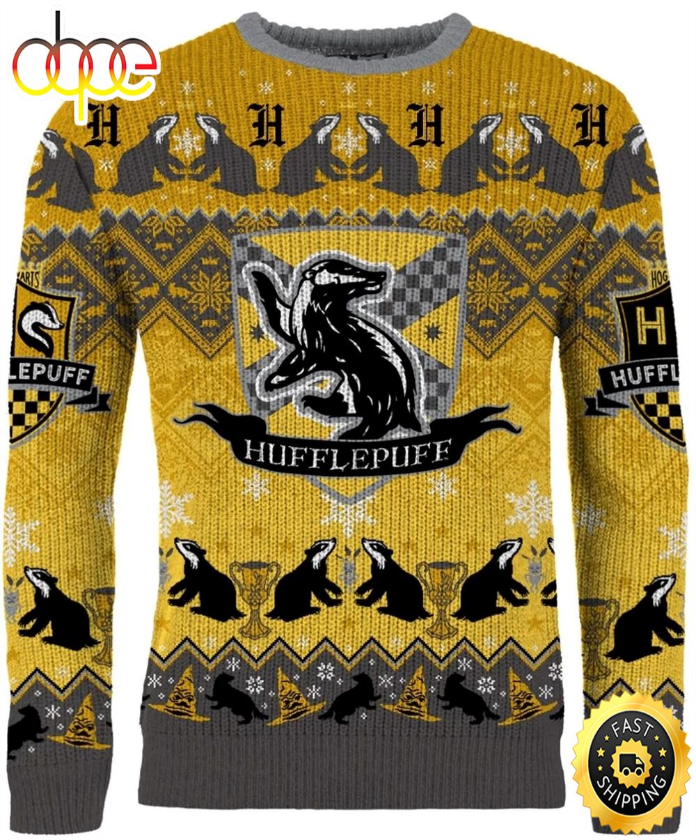 Hufflepuff Night Yellow Harry Potter Christmas Sweater –