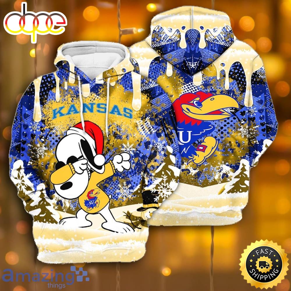Kansas Jayhawks Snoopy Dabbing The Peanuts Sports Football American Christmas All Over Print 3D Hoodie F6swt2