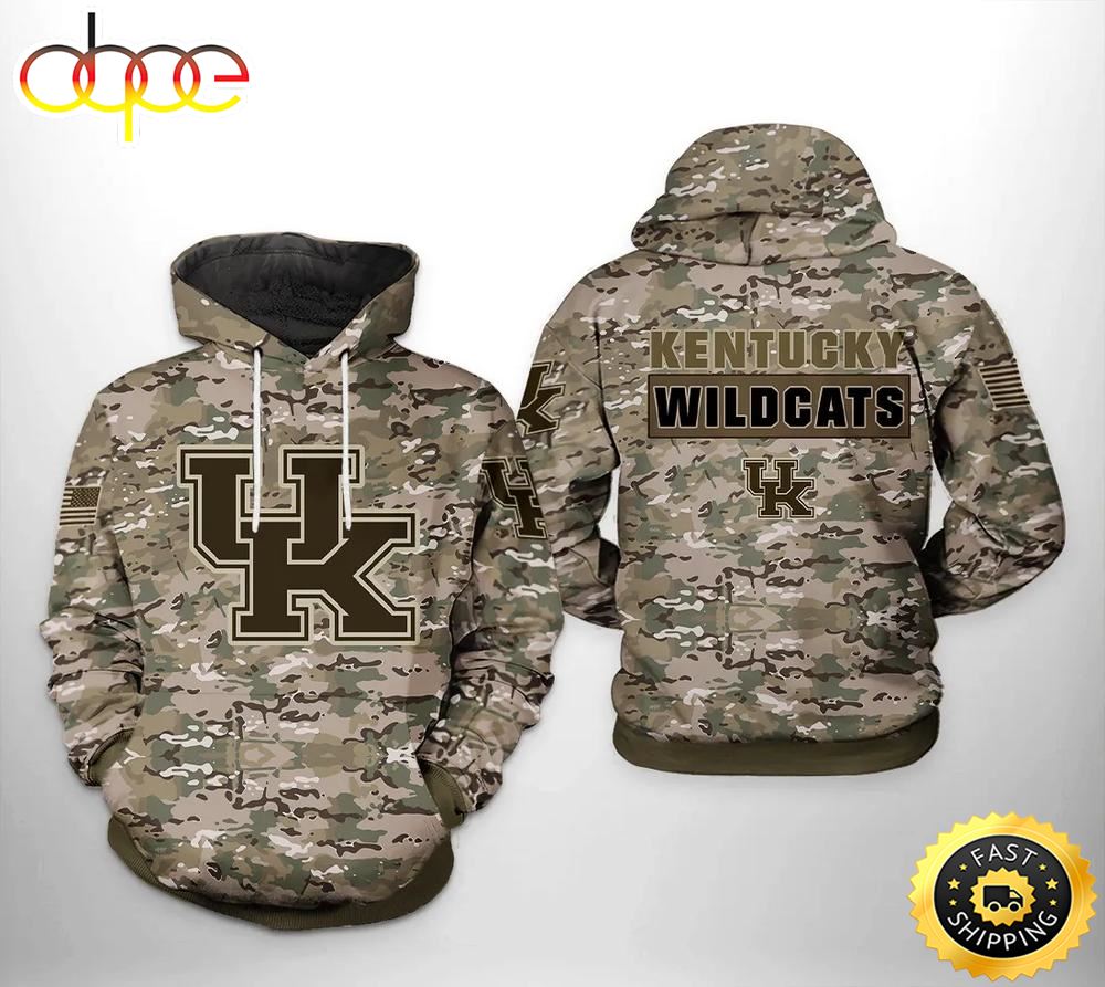 Kentucky Wildcats Camo Veteran 3D Hoodie NCAA Gifts Bacdqe