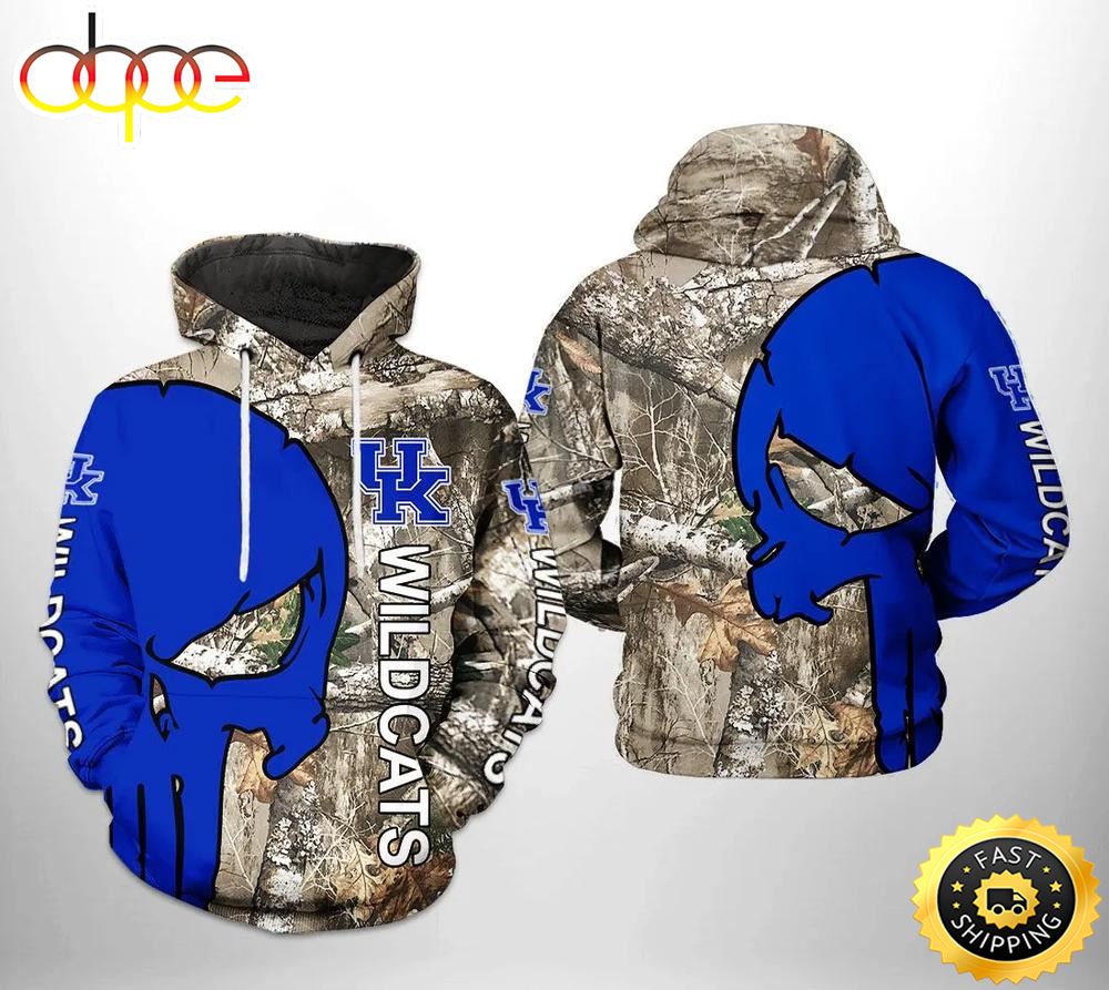 Kentucky Wildcats Camo Veteran Hunting And Skull Punisher 3D Hoodie Kentucky Wildcats Gifts For Her N9qycr