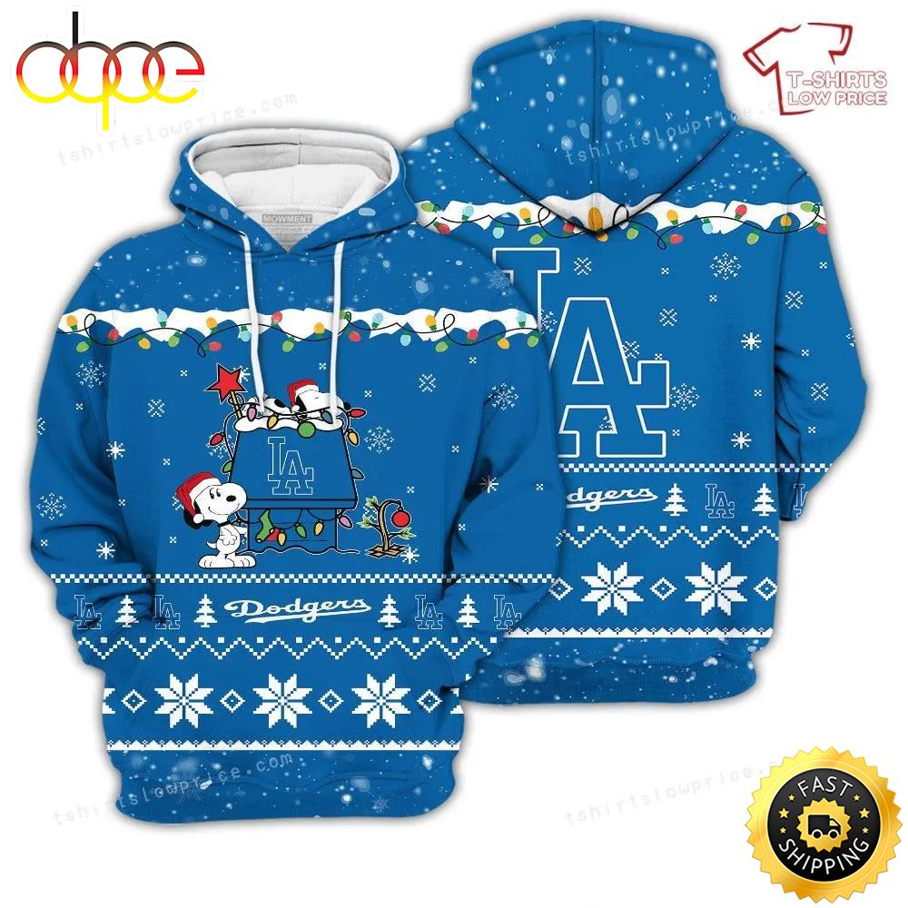 MLB Los Angeles Dodgers Snoopy Ugly Christmas Pullover Hoodie Z8fwqd