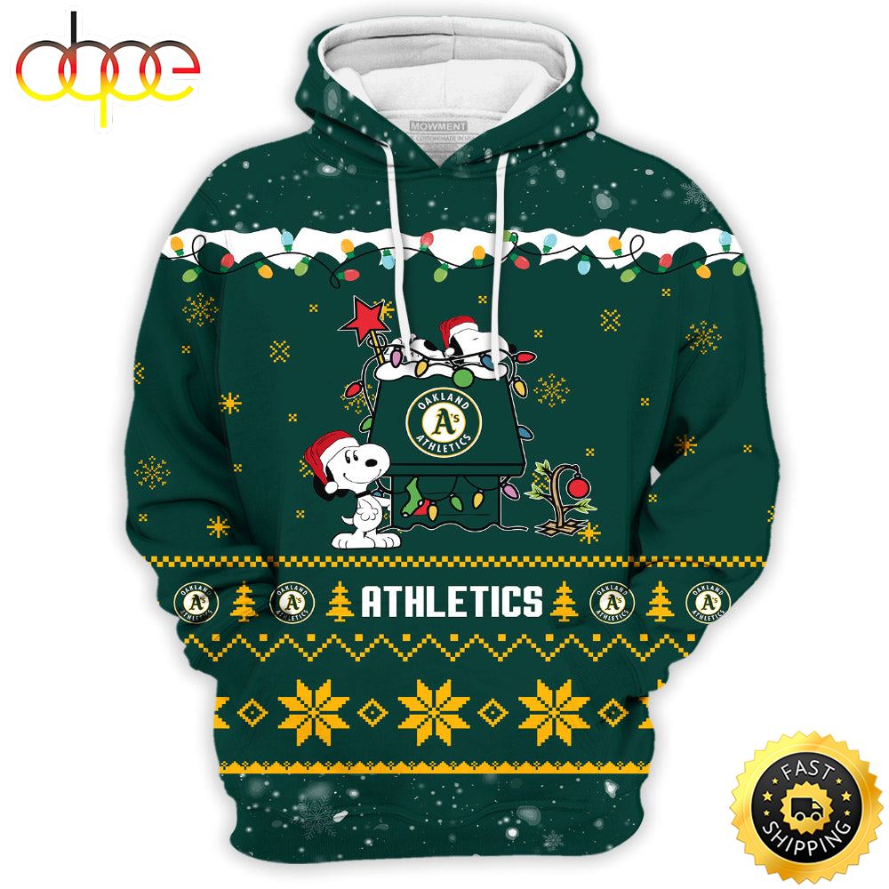 MLB Oakland Athletics Snoopy Ugly Christmas Pullover Hoodie Iaq9p3