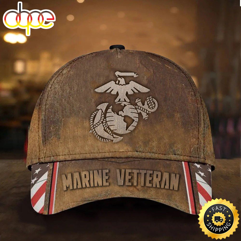 Marine Veteran Hat Old Retro USA Flag Proud Served Marine Corps Veteran Cap Merch Gifts Hat Classic Cap Xtuk8x
