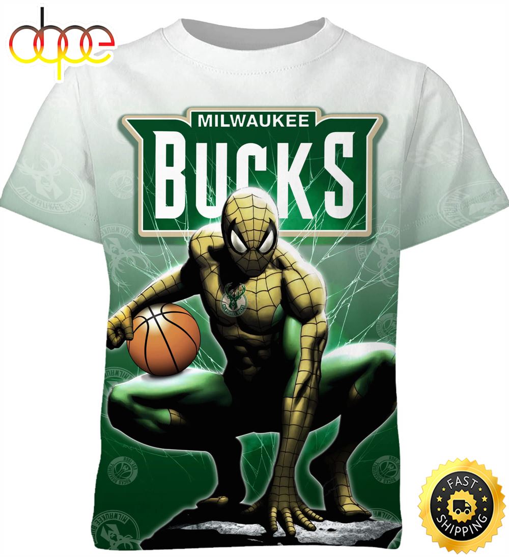 Marvel NBA SpiderMan Milwaukee Bucks Tshirt Adult And Kid Tshirt Lfxtjg
