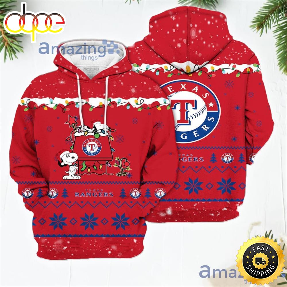 Merry Christmas Season Texas Rangers Snoopy 3D Hoodie Cute Christmas Gift For Men And Women Oojaln
