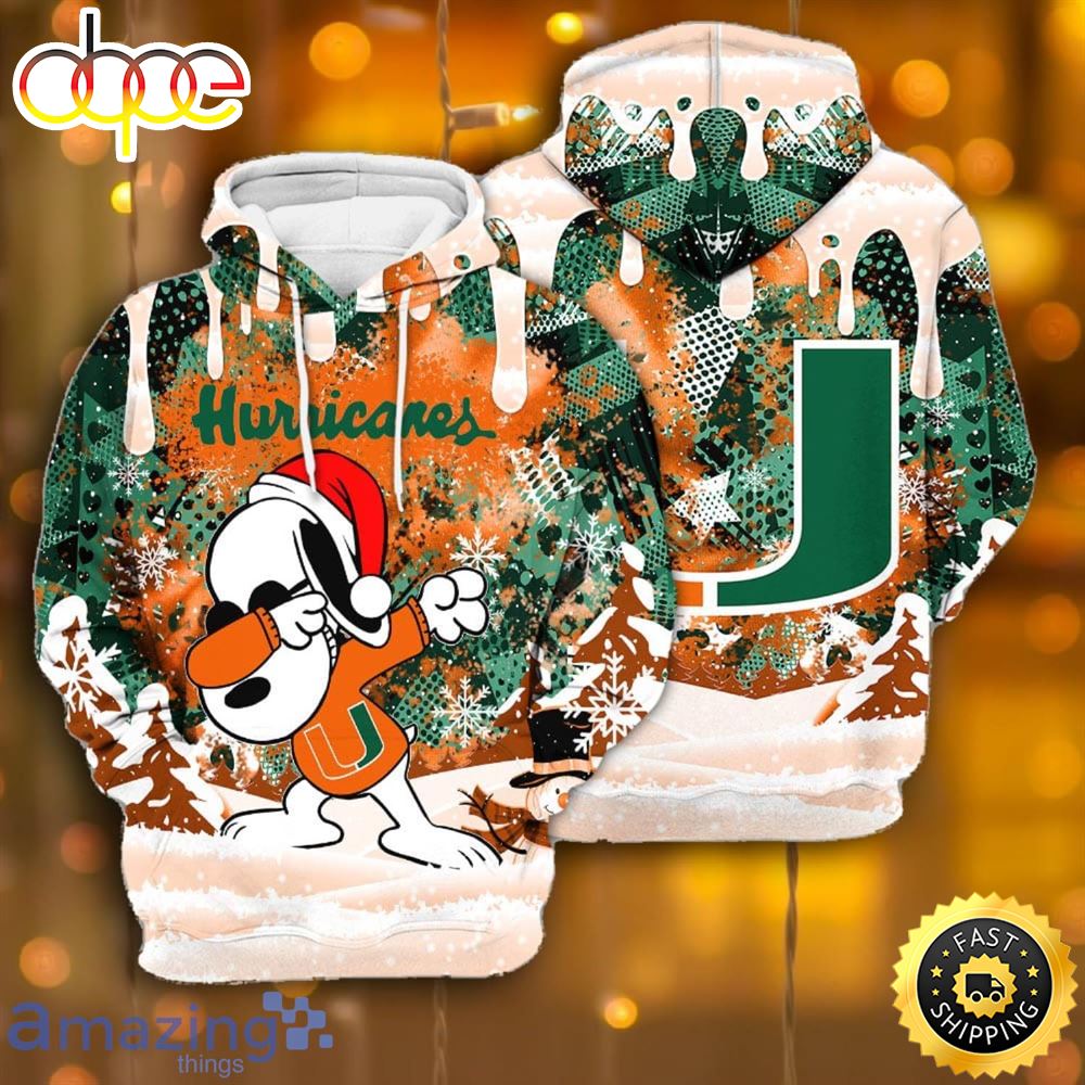 Miami Hurricanes Snoopy Dabbing The Peanuts Sports Football American Christmas All Over Print 3D Hoodie Kcwace