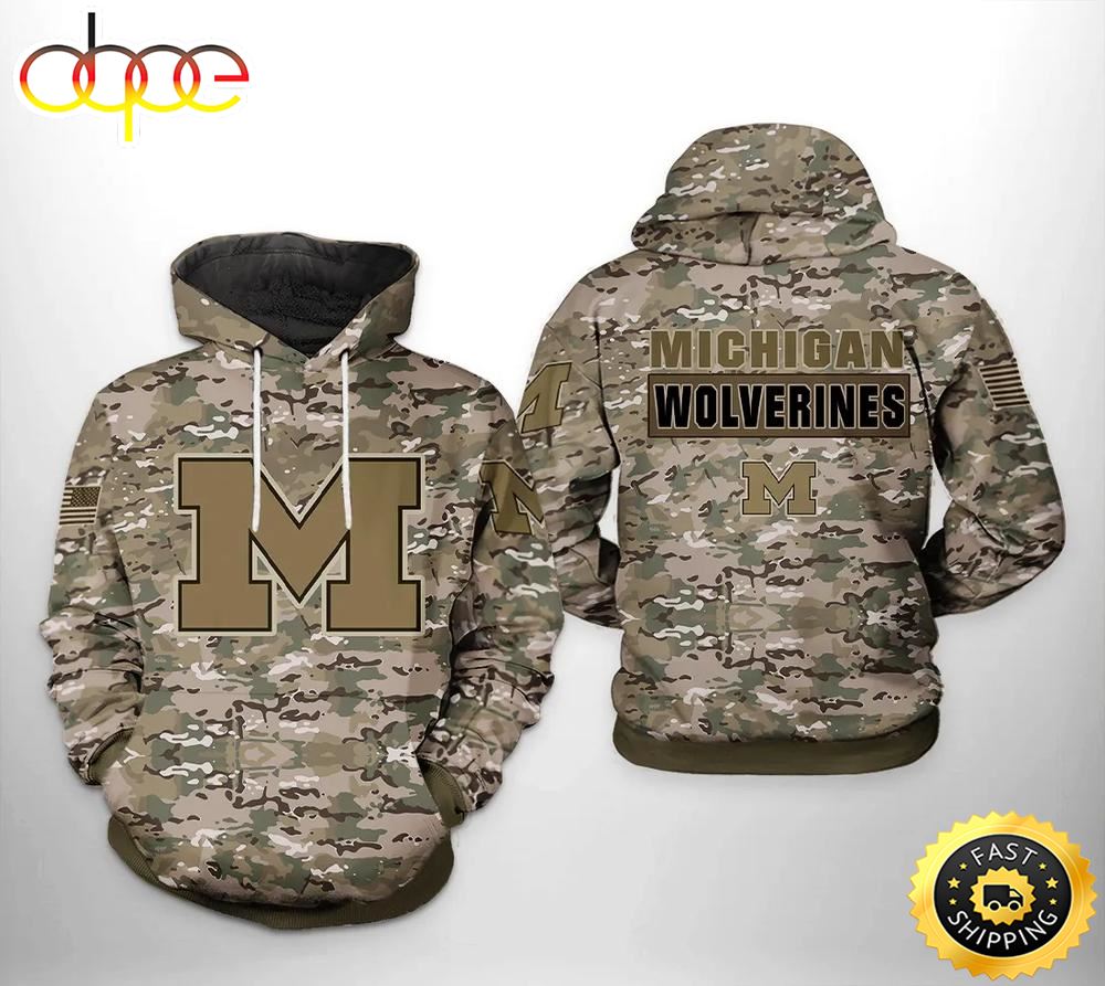 Michigan Wolverines Camo Veteran 3D Hoodie Cool Michigan Wolverines Gifts Gnmpo8